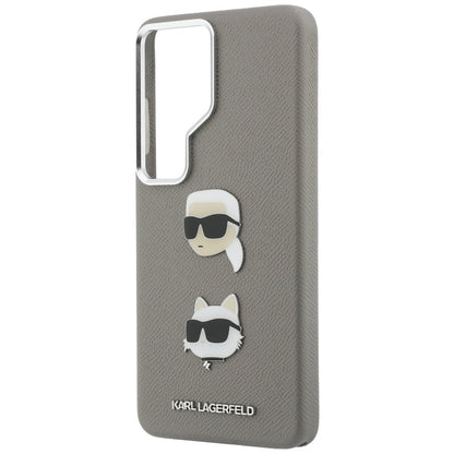 Étui pour Samsung Galaxy S26 Ultra S948, Karl Lagerfeld, Saffiano Karl & Choupette's Head Pin, Gris
