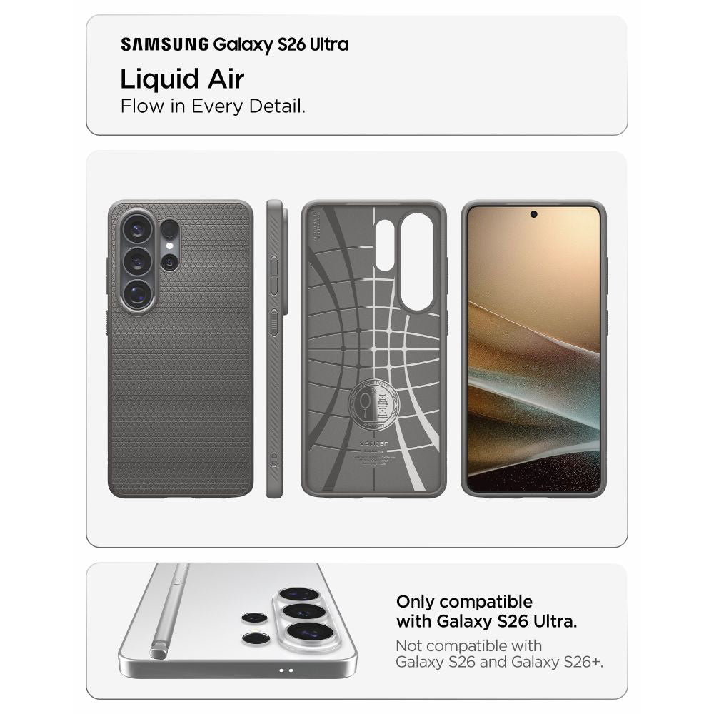 Étui pour Samsung Galaxy S26 Ultra S948, Spigen, Liquid Air, Gris ACS11205