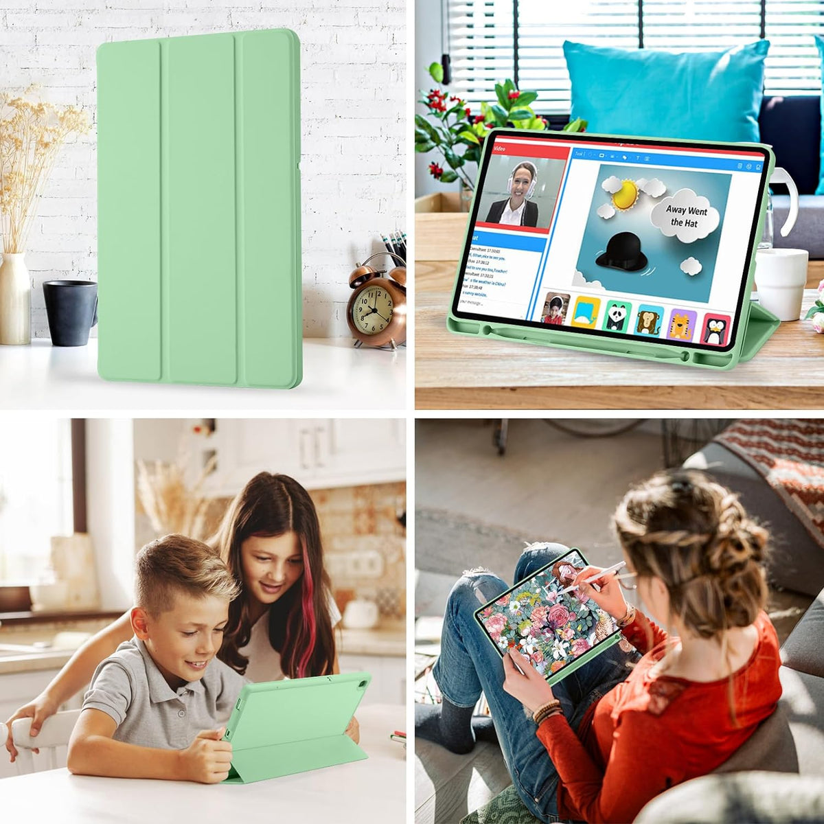 Housse pour Samsung Galaxy Tab S6 Lite (2024) / Tab S6 Lite (2022) / Tab S6 Lite (2020), Techsuit, Flex Trifold, Vert Matcha