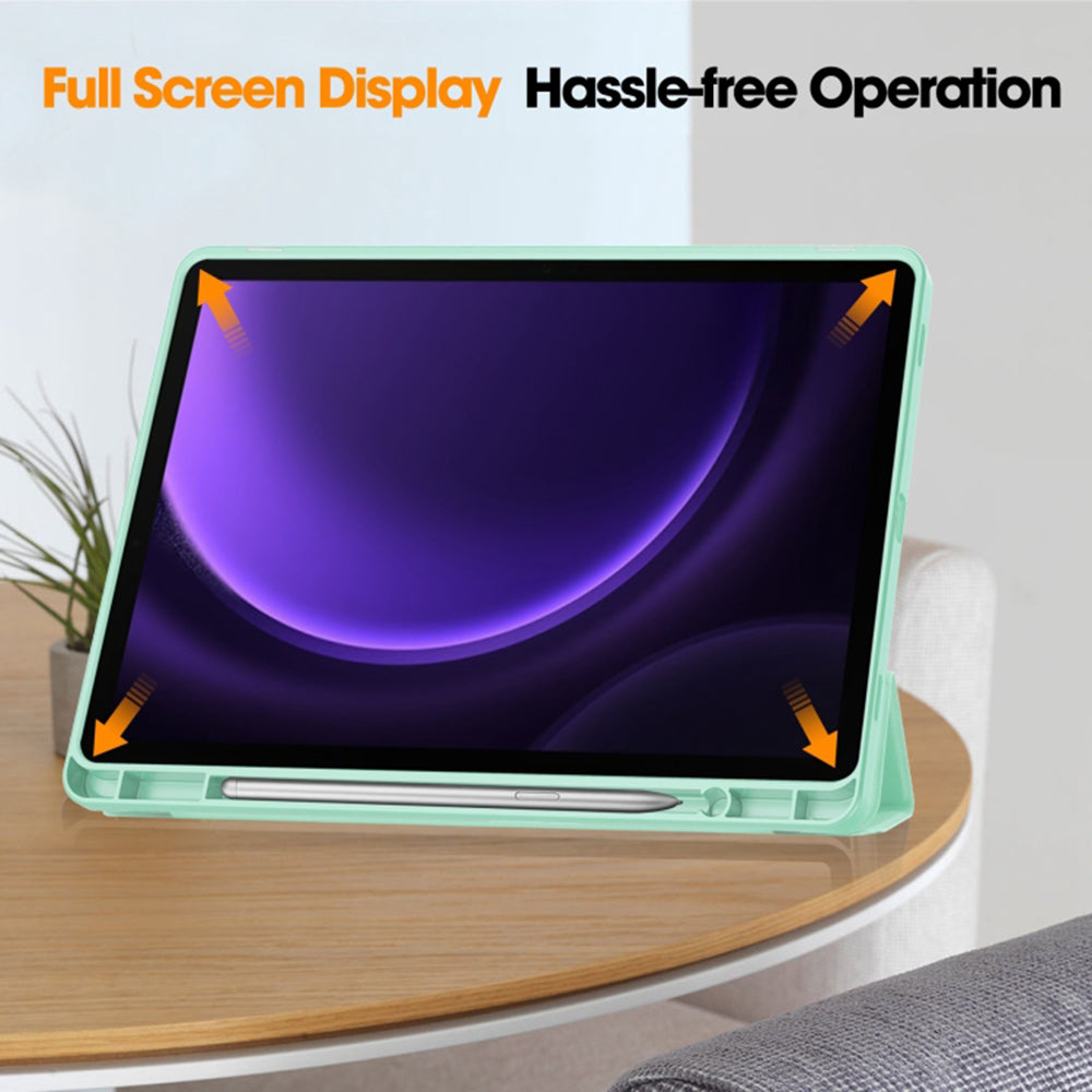 Coque pour Samsung Galaxy Tab S9 FE / Tab S9 / Tab S10 FE, Techsuit, Flex Trifold, Vert Matcha
