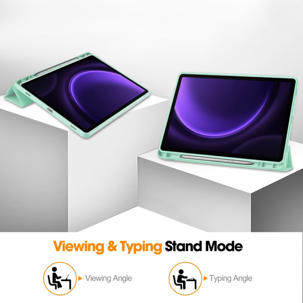 Coque pour Samsung Galaxy Tab S9 FE / Tab S9 / Tab S10 FE, Techsuit, Flex Trifold, Vert Matcha
