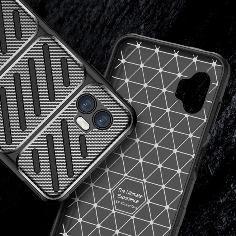 Coque pour Samsung Galaxy XCover7 Pro, Techsuit, Fibre de carbone, Noire