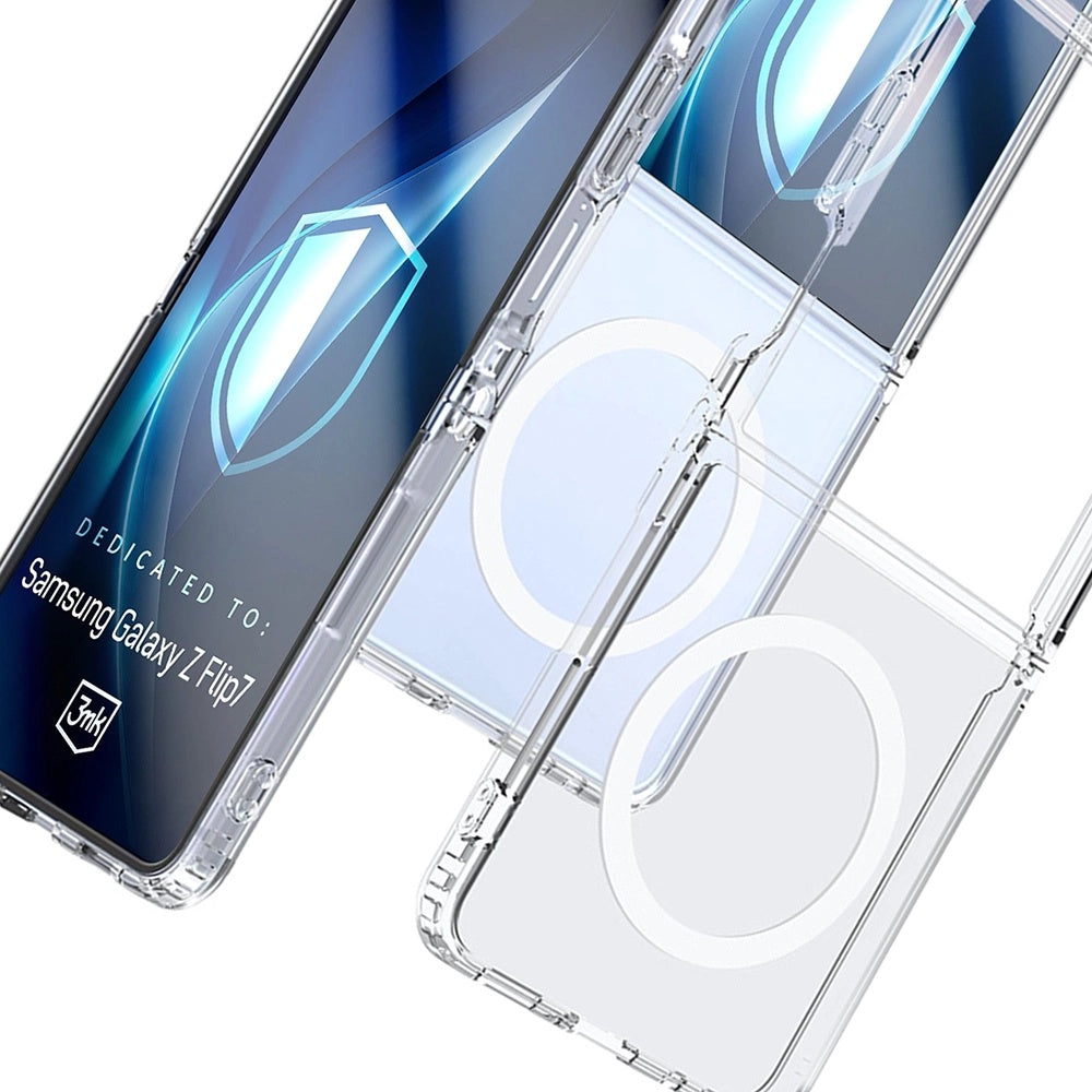 Coque MagSafe pour Samsung Galaxy Z Flip7 F766, 3MK, Armor MagCase, Transparente
