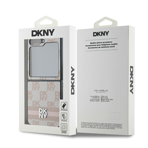Étui pour Samsung Galaxy Z Flip7 FE F761 / Z Flip6 F741, DKNY, Motif à Rayures Imprimées à Carreaux, Rose