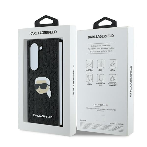 Étui pour Samsung Galaxy Z Fold6 F956, Karl Lagerfeld, Saffiano Monogram Karl's Head Metal, Noir