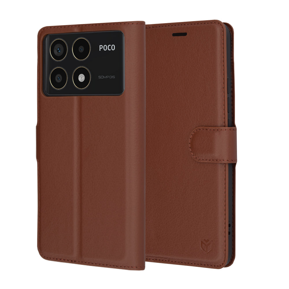 Coque pour Xiaomi Poco F6 Pro, Techsuit, Leather Folio, Marron