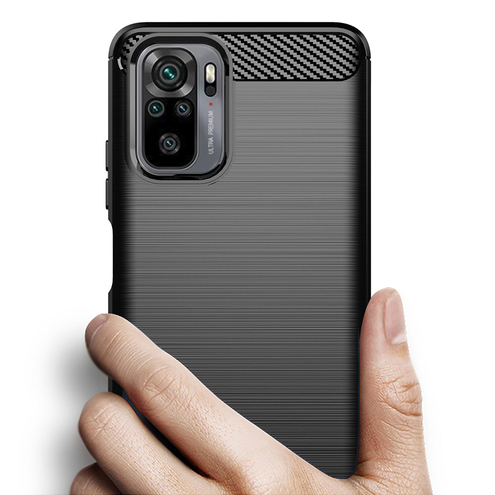 Coque pour Xiaomi Poco M5s / Redmi Note 10S / Note 10, Techsuit, Carbone, Noire