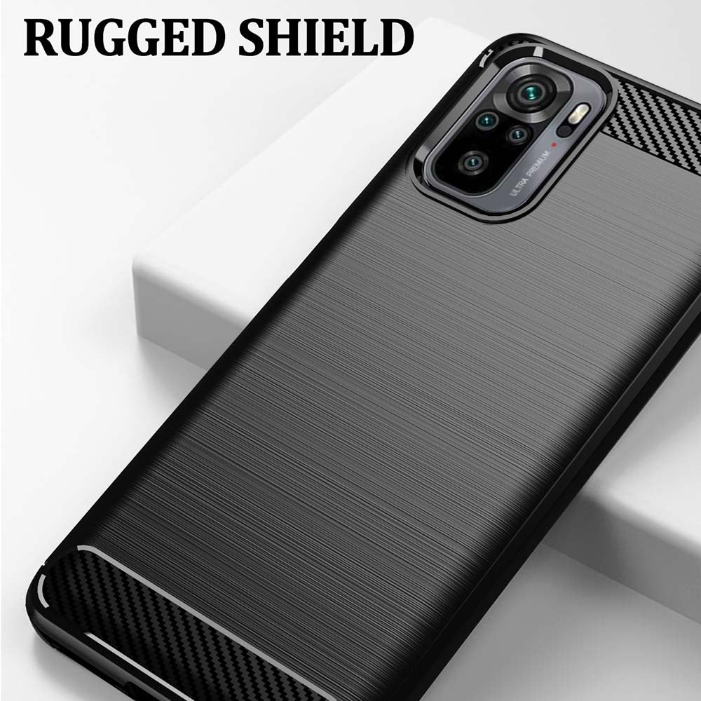 Coque pour Xiaomi Poco M5s / Redmi Note 10S / Note 10, Techsuit, Carbone, Noire