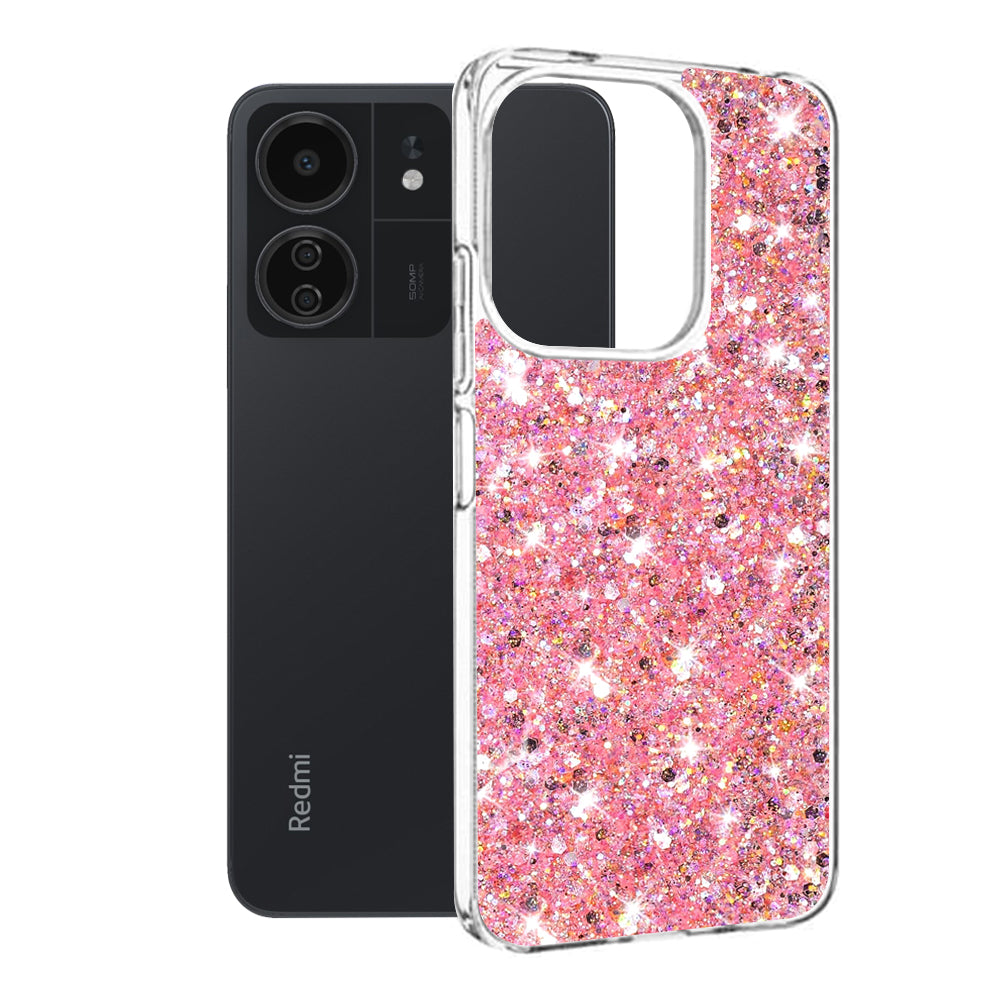Étui pour Xiaomi Poco M6 / C65 / Redmi 13C 5G / 13C, Techsuit, Paillettes Scintillantes, Rose