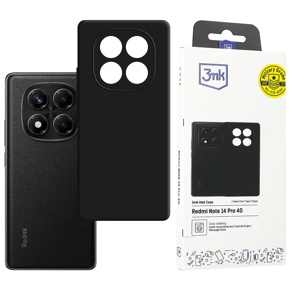 Coque pour Xiaomi Redmi Note 14 Pro 4G, 3MK, Noire Mate