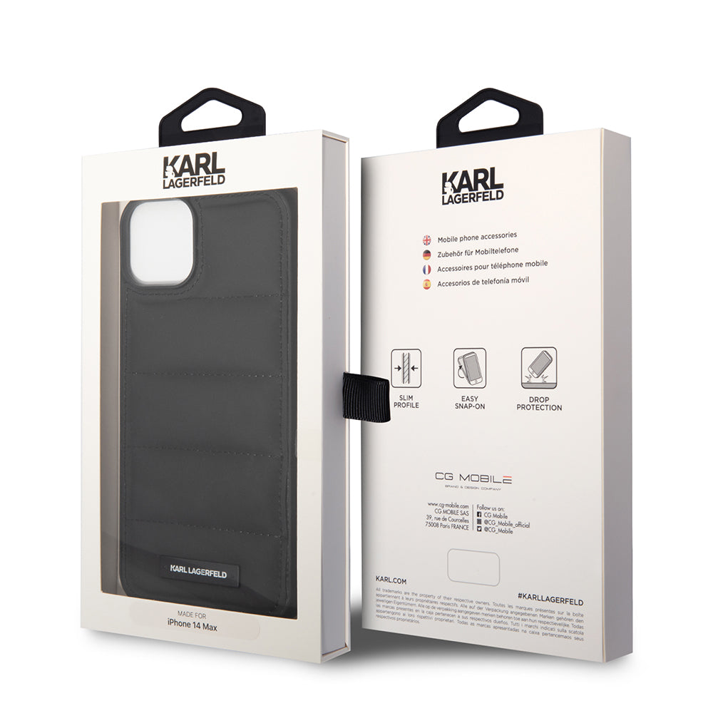 Case for Apple iPhone 14 Plus, Karl Lagerfeld, Quilted Puffy Metal Logo, Black