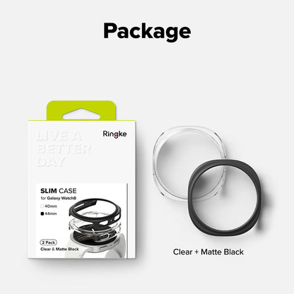 Coque Ringke Slim pour Samsung Galaxy Watch8 44mm, Lot de 2 pièces, Noir Mat