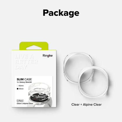 Coque Ringke Slim pour Samsung Galaxy Watch8 44mm, Lot de 2 pièces, Transparente