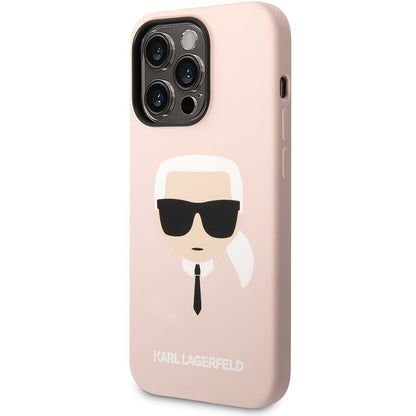 Étui pour Apple iPhone 14 Pro Max, Karl Lagerfeld, Silicone Tête de Karl, Rose