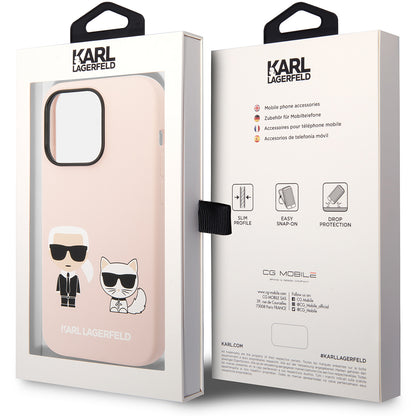 Étui MagSafe pour Apple iPhone 14 Pro Max, Karl Lagerfeld, Corps en Silicone Karl & Choupette, Rose