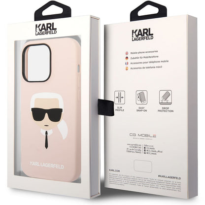 Étui pour Apple iPhone 14 Pro Max, Karl Lagerfeld, Silicone Tête de Karl, Rose