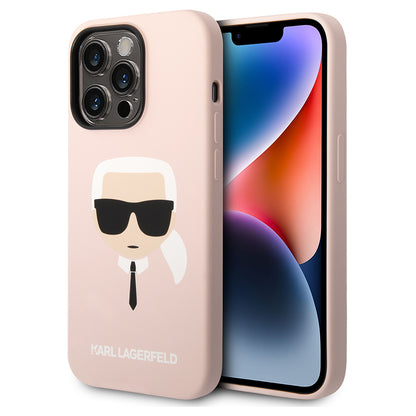 Étui MagSafe pour Apple iPhone 14 Pro, Karl Lagerfeld, Silicone Karl Head, Rose