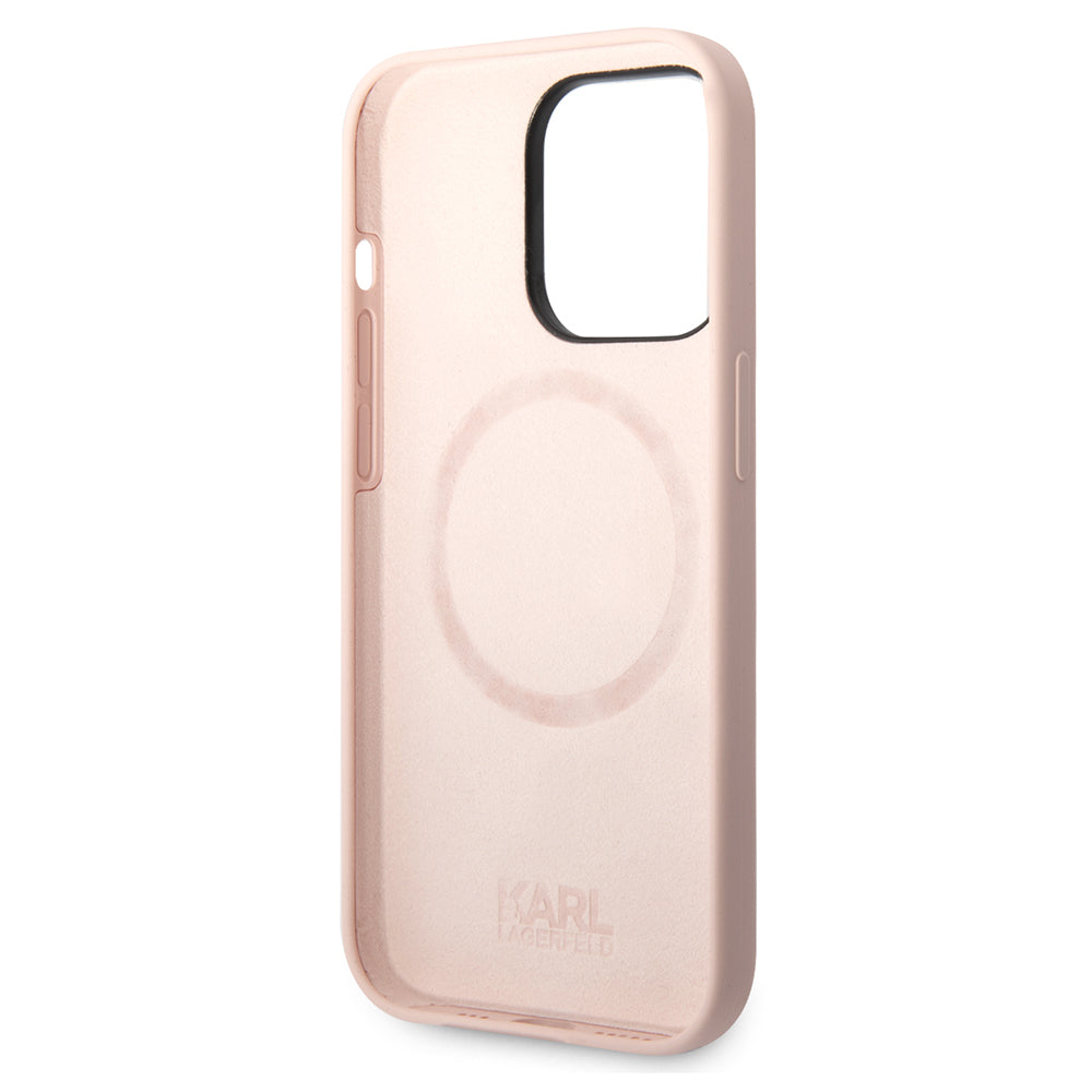 Étui MagSafe pour Apple iPhone 14 Pro, Karl Lagerfeld, Silicone Karl Head, Rose