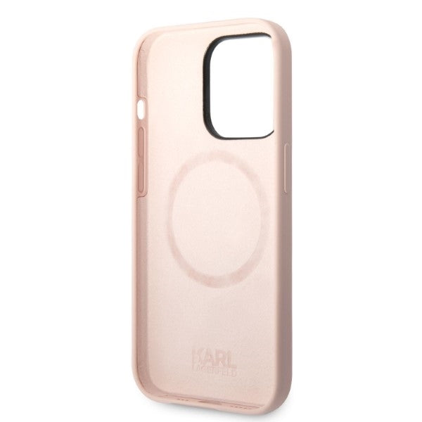 Étui MagSafe pour Apple iPhone 14 Pro Max, Karl Lagerfeld, Corps en Silicone Karl & Choupette, Rose