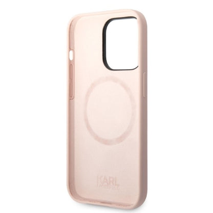 Étui MagSafe pour Apple iPhone 14 Pro Max, Karl Lagerfeld, Corps en Silicone Karl & Choupette, Rose