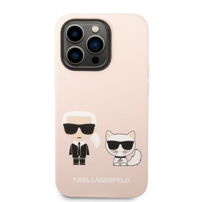 Étui MagSafe pour Apple iPhone 14 Pro Max, Karl Lagerfeld, Corps en Silicone Karl & Choupette, Rose