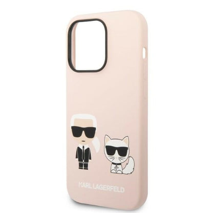 Étui MagSafe pour Apple iPhone 14 Pro Max, Karl Lagerfeld, Corps en Silicone Karl & Choupette, Rose