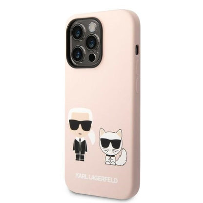 Étui MagSafe pour Apple iPhone 14 Pro Max, Karl Lagerfeld, Corps en Silicone Karl & Choupette, Rose