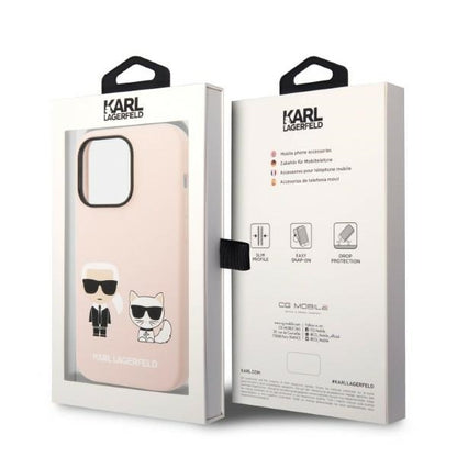 Étui MagSafe pour Apple iPhone 14 Pro Max, Karl Lagerfeld, Corps en Silicone Karl & Choupette, Rose