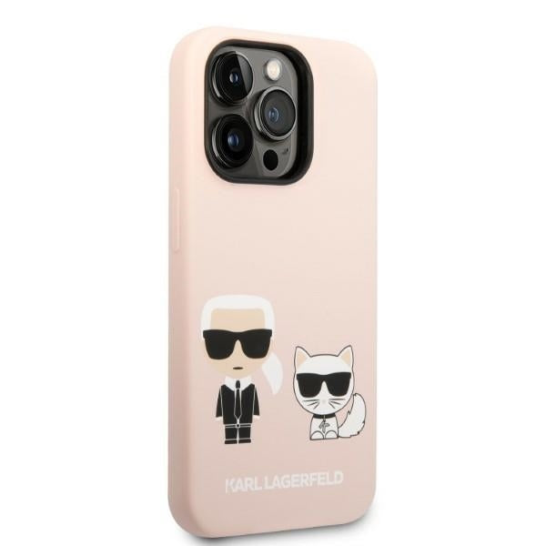 Étui MagSafe pour Apple iPhone 14 Pro Max, Karl Lagerfeld, Corps en Silicone Karl & Choupette, Rose