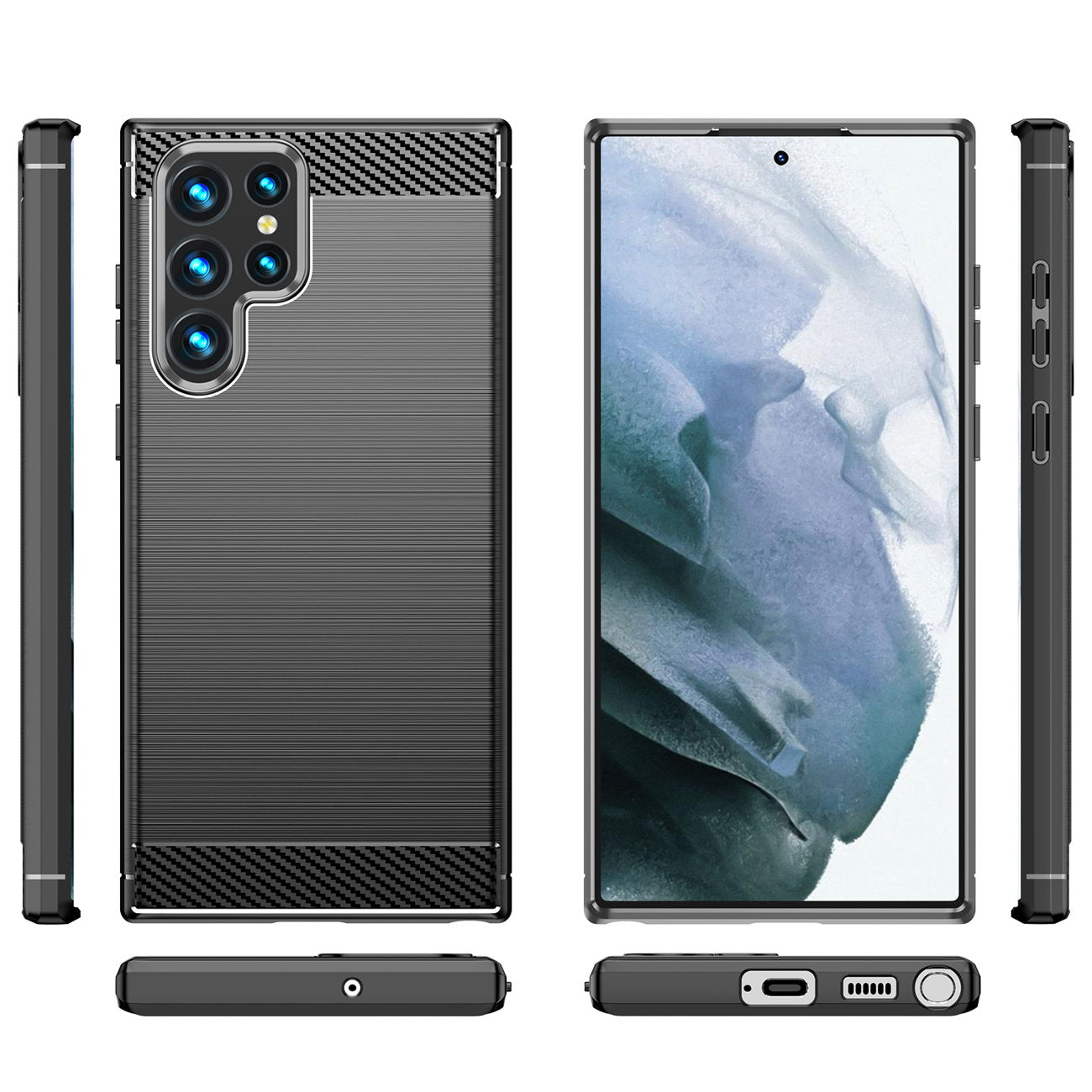 Coque pour Samsung Galaxy S22 Ultra 5G S908, OEM, Carbone, Noire