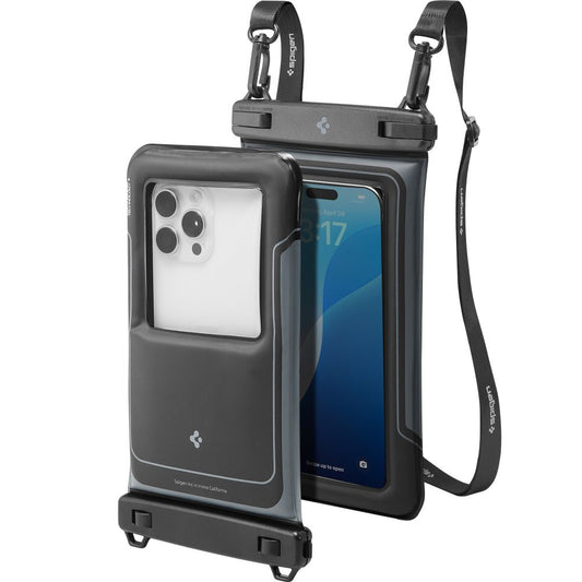 Housse Universelle Étanche pour Téléphone max. 6.9 pouces, Spigen, A611P, Lot de 2 pièces, Noir Mat ACS09348
