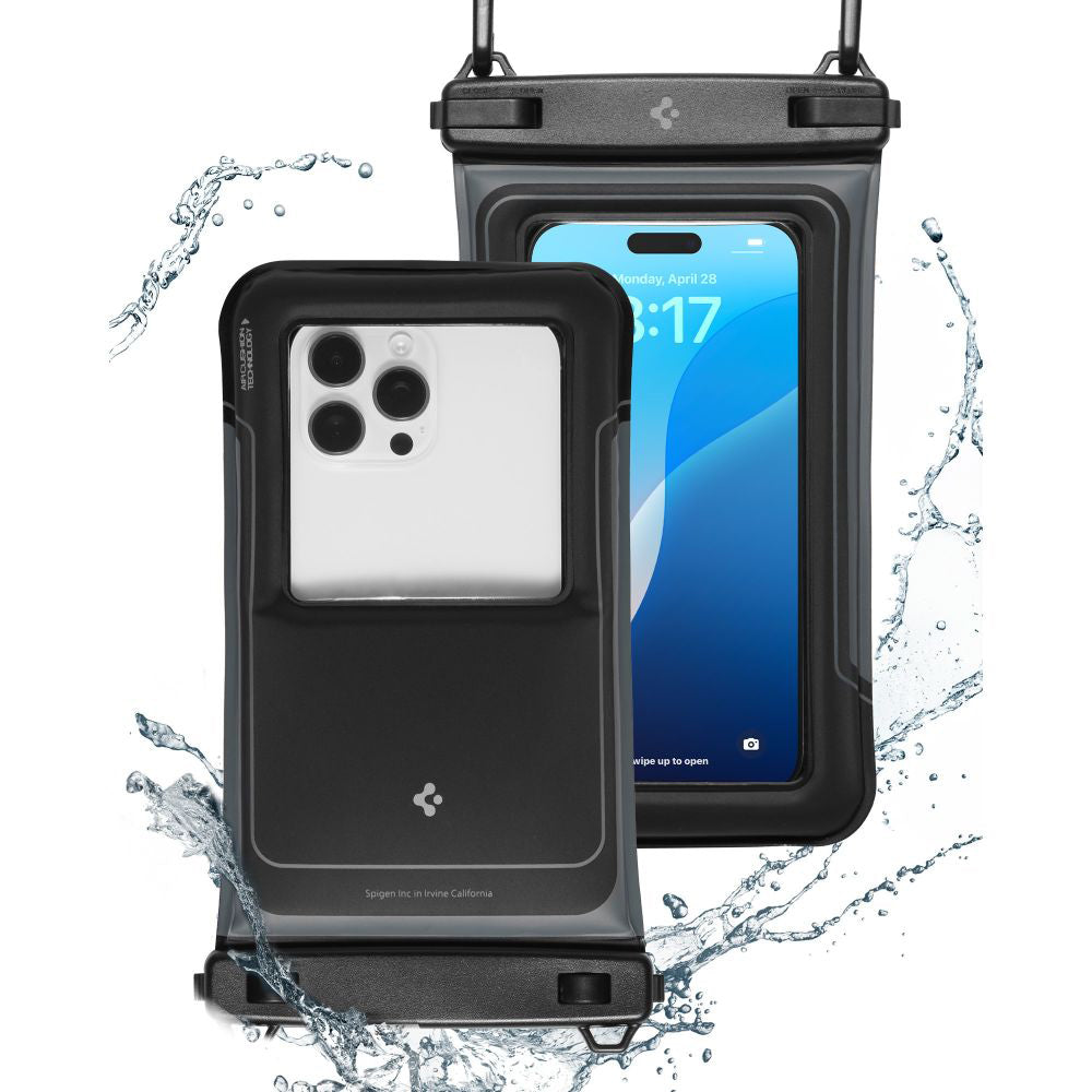 Housse Universelle Étanche pour Téléphone max. 6.9 pouces, Spigen, A611P, Lot de 2 pièces, Noir Mat ACS09348