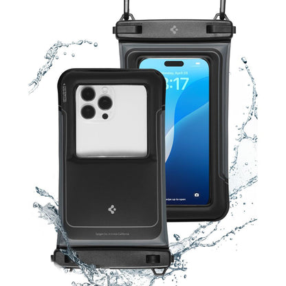 Housse Universelle Étanche pour Téléphone max. 6.9 pouces, Spigen, A611P, Lot de 2 pièces, Noir Mat ACS09348