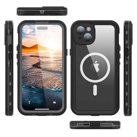 Coque Waterproof MagSafe pour Apple iPhone 15 Plus, ShellBox, Noire