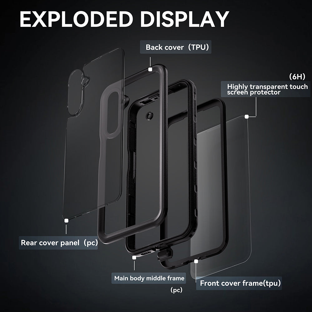 Waterproof Case for Samsung Galaxy A16 5G A166 / A16 4G A165, ShellBox, Black