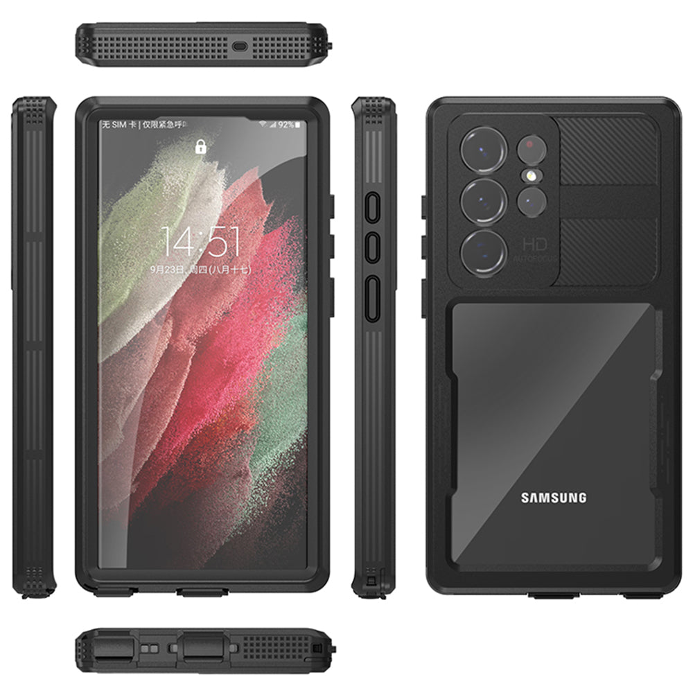 Coque Waterproof pour Samsung Galaxy S23 Ultra S918, ShellBox, Noire