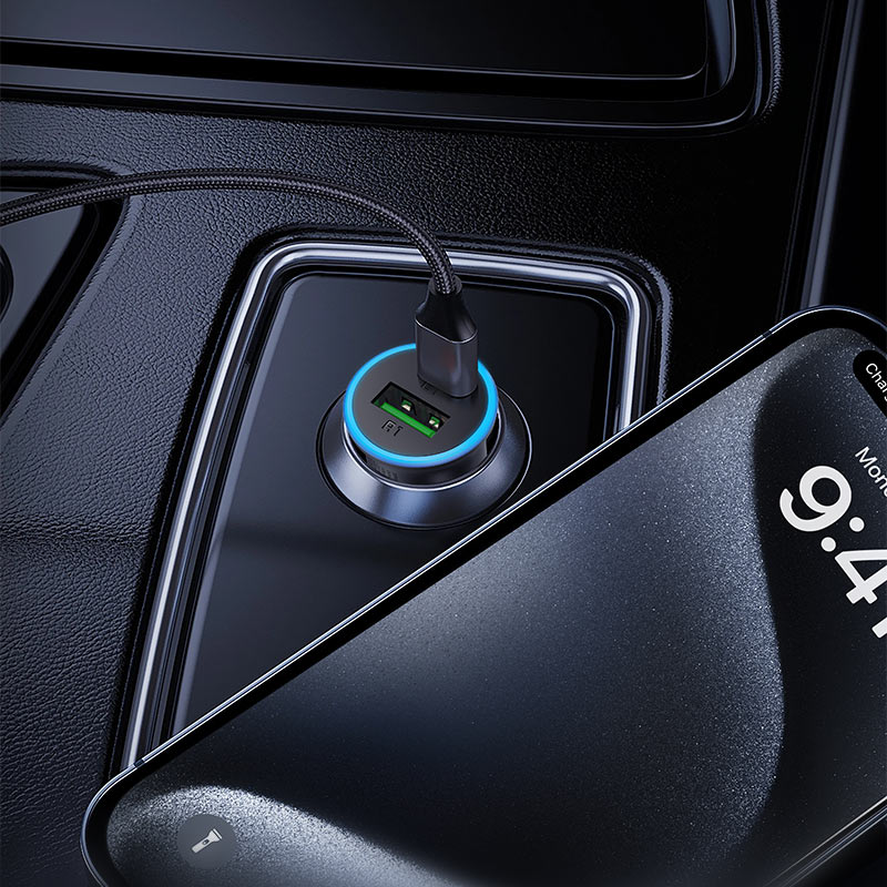 Chargeur de voiture Acefast B15, 65W, 3.25A, 1 X USB-A - 1 x USB-C, Gris