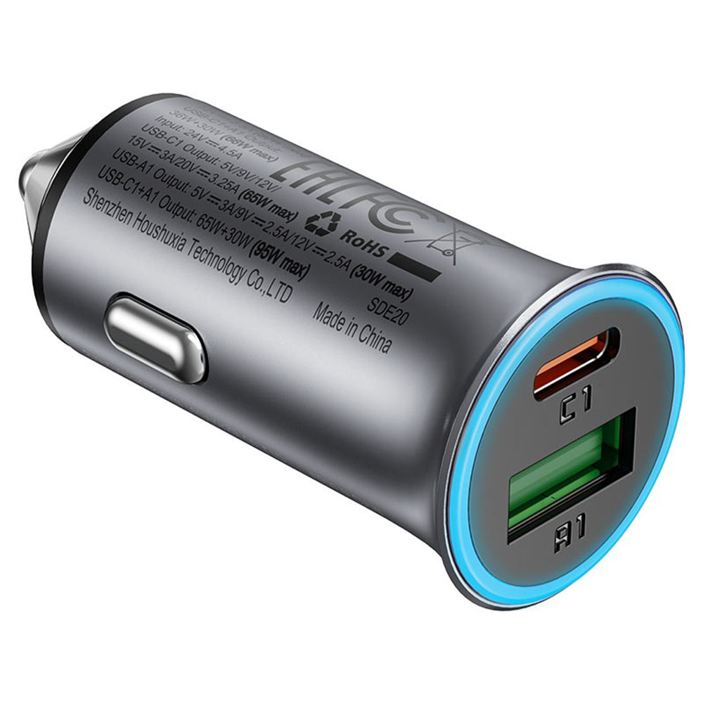 Chargeur de voiture Acefast B16, 95W, 3.25A, 1 x USB-A - 1 x USB-C, Gris