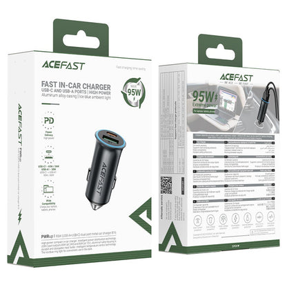 Chargeur de voiture Acefast B16, 95W, 3.25A, 1 x USB-A - 1 x USB-C, Gris