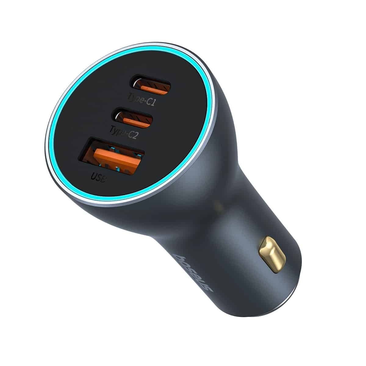 Chargeur de voiture Baseus Golden Contactor Pro, 65W, 3A, 1 x USB-A - 2 x USB-C, Gris C00035202841-00