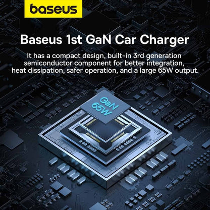 Chargeur de voiture Baseus Golden Contactor Pro, 65W, 3A, 1 x USB-A - 2 x USB-C, Gris C00035202841-00