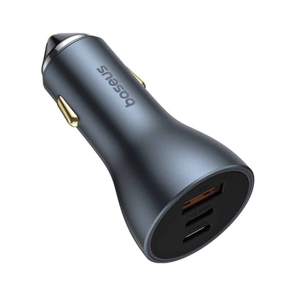 Chargeur de voiture Baseus Golden Contactor Pro, 65W, 3A, 1 x USB-A - 2 x USB-C, Gris C00035202841-00