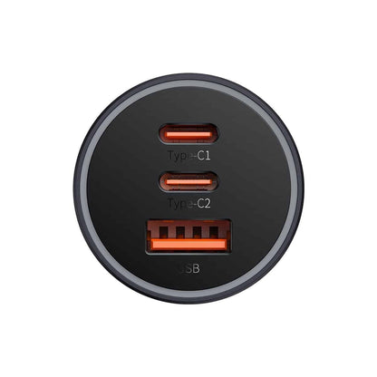 Chargeur de voiture Baseus Golden Contactor Pro, 65W, 3A, 1 x USB-A - 2 x USB-C, Gris C00035202841-00