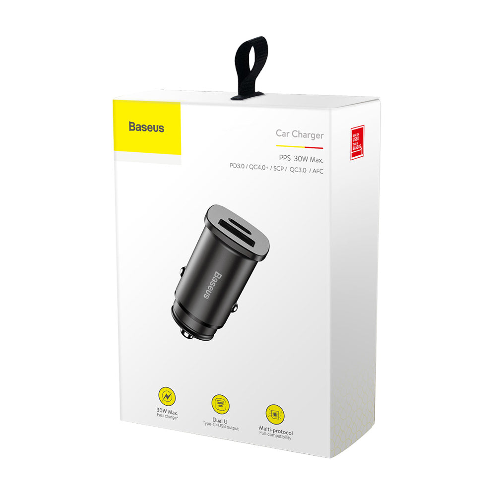 Chargeur de voiture Baseus Square PPS, 30W, 5A, 1 x USB-A - 1 x USB-C, Noir CCALL-AS01 