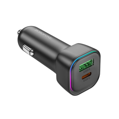 Chargeur de voiture Borofone BZ28A Trophie, 30W, 3A, 1 x USB-A - 1 x USB-C, Noir