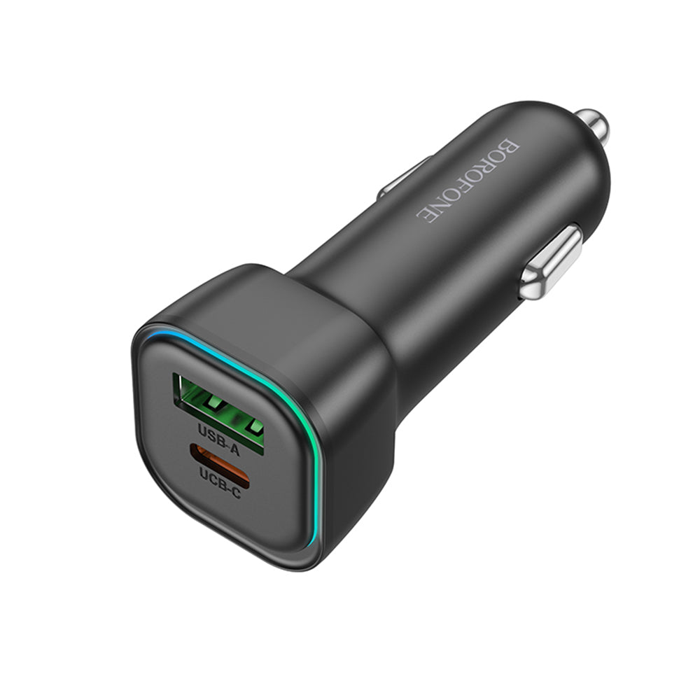Chargeur de voiture Borofone BZ28A Trophie, 30W, 3A, 1 x USB-A - 1 x USB-C, Noir