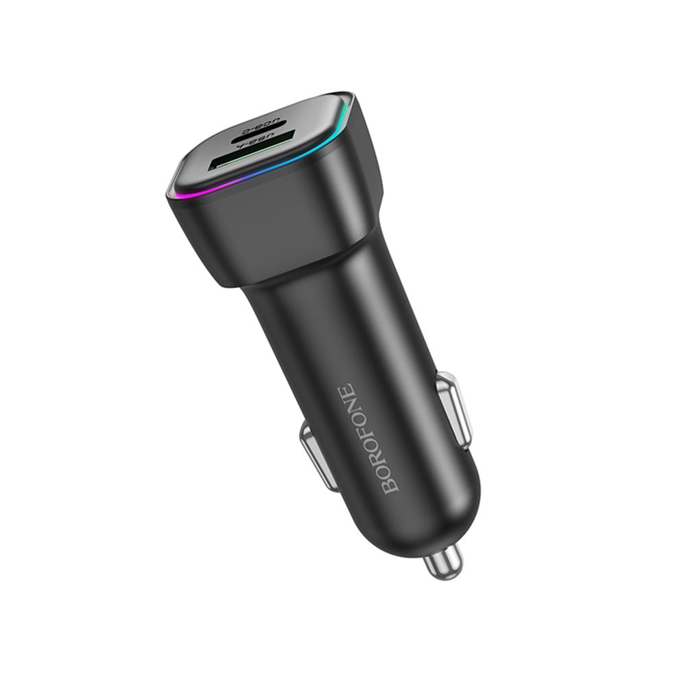 Chargeur de voiture Borofone BZ28A Trophie, 30W, 3A, 1 x USB-A - 1 x USB-C, Noir