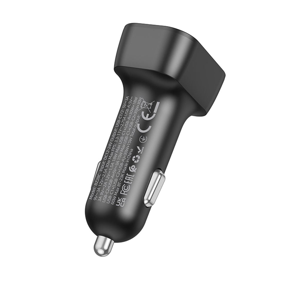 Chargeur de voiture Borofone BZ28C Trophie, 60W, 3A, 1 x USB-A, 2 x USB-C, Noir