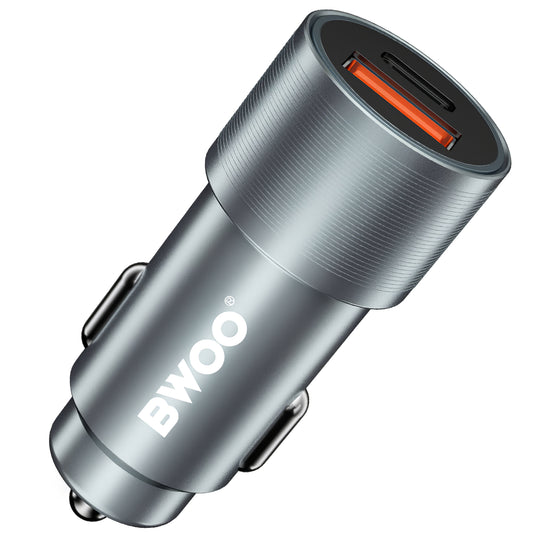 Chargeur de voiture BWOO BO-CC73, 38W, 3A, 1 x USB-A - 1 x USB-C, Argent 