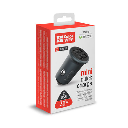 Chargeur Auto ColorWay, 36W, 3A, 2 x USB-A, Gris